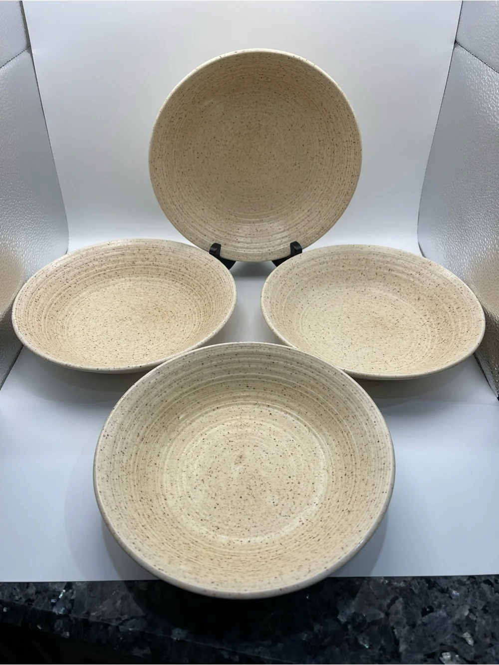Set of 4 Homespun Churchill Stonecast Range Cream Speckled Bowls 7.25” England